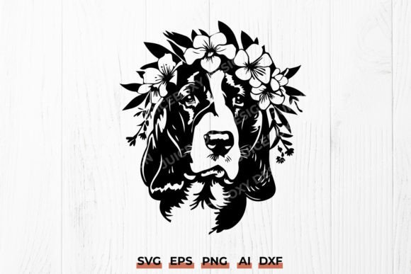 Basset Hound with Flower Crown Dog SVG